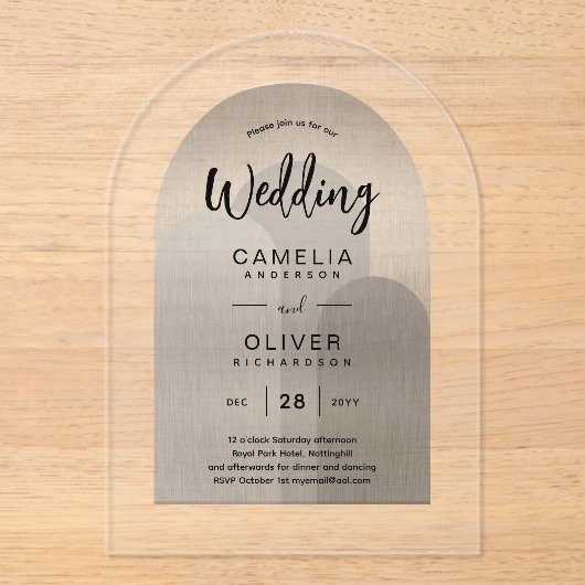 Invitations En Acrylique Mariage Acrylique Argent Invite Texte Noir Moderne (Recto)