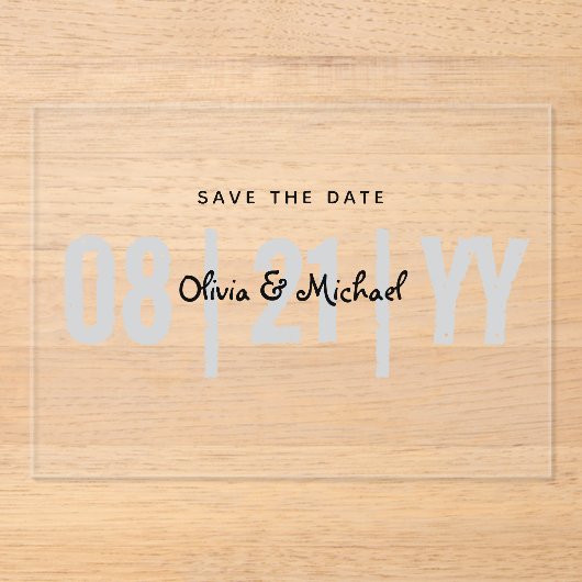 Invitations En Acrylique MARIAGE acrylique BUDGET Enregistrer Date Minimali (Recto)