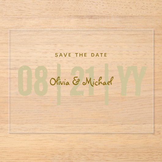 Invitations En Acrylique MARIAGE acrylique BUDGET Enregistrer Date minimali (Recto)