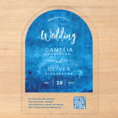 Invitations En Acrylique Mariage Acrylique Code QR RSVP Bleu Ciel en Distre (Recto)