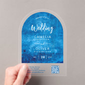 Invitations En Acrylique MARIAGE ACRYLIQUE Distressed SKI BLUE QR Code RSVP (In situ (ordinateur de poche))