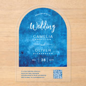 Invitations En Acrylique MARIAGE ACRYLIQUE Distressed SKI BLUE QR Code RSVP (Recto)
