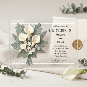Invitations En Acrylique Mariage Acrylique Élégant de Lys de Calla Blancs