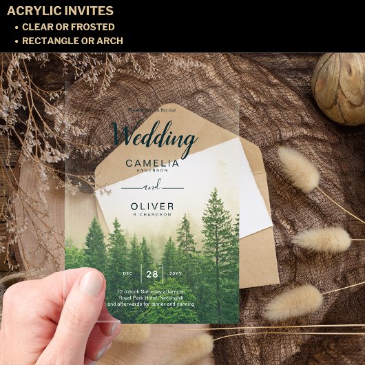 Invitations En Acrylique Mariage Acrylique Forêt Invite Pins Misty Trees