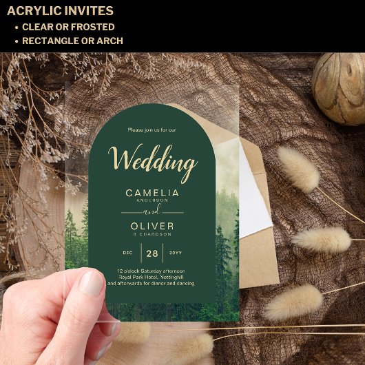 Invitations En Acrylique Mariage Acrylique Forêt Invite Pins Misty Trees