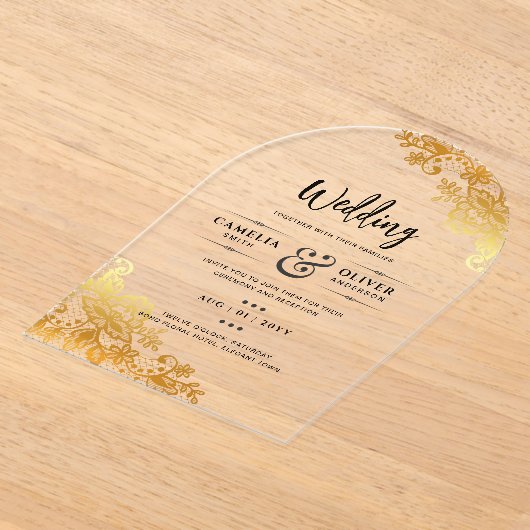 Invitations En Acrylique Mariage ACRYLIQUE Invite Elegant Or Dentelle (Poser)