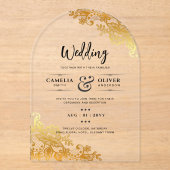 Invitations En Acrylique Mariage ACRYLIQUE Invite Elegant Or Dentelle (Recto)