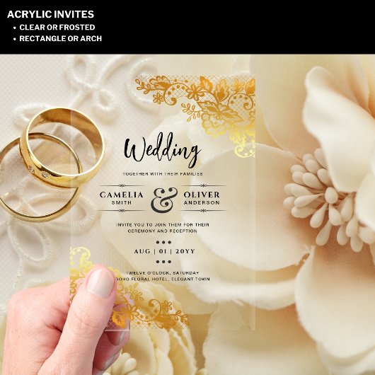 Invitations En Acrylique Mariage ACRYLIQUE Invite Elegant Or Dentelle
