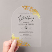 Invitations En Acrylique Mariage ACRYLIQUE Invite Gold Lace Elegant Clear (In situ (ordinateur de poche))