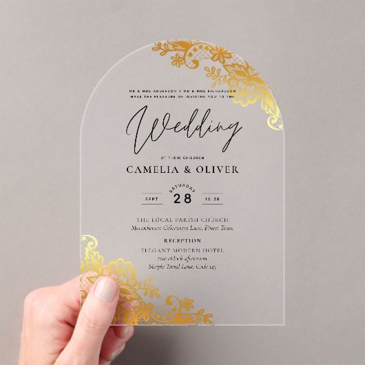 Invitations En Acrylique Mariage ACRYLIQUE Invite Gold Lace Elegant Clear (In situ (ordinateur de poche))