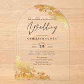 Invitations En Acrylique Mariage ACRYLIQUE Invite Gold Lace Elegant Clear (Recto)