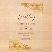 Invitations En Acrylique Mariage ACRYLIQUE Invite Gold Lace Elegant Clear (Recto)