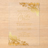 Invitations En Acrylique Mariage ACRYLIQUE Invite Gold Lace Texte Élégant (Recto)