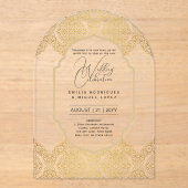 Invitations En Acrylique Mariage ACRYLIQUE Invite GOLD Ornate Elegant Fancy (Recto)