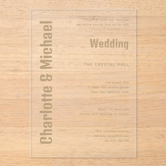 Invitations En Acrylique Mariage ACRYLIQUE Invite GOLD TEXT Bold Modern (Recto)