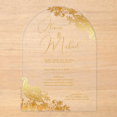 Invitations En Acrylique Mariage ACRYLIQUE Invite Gold Text Lace Élégant (Recto)