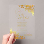 Invitations En Acrylique Mariage ACRYLIQUE Invite Gold Text Lace Élégant (In situ (ordinateur de poche))