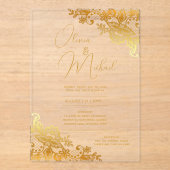 Invitations En Acrylique Mariage ACRYLIQUE Invite Gold Text Lace Élégant (Recto)
