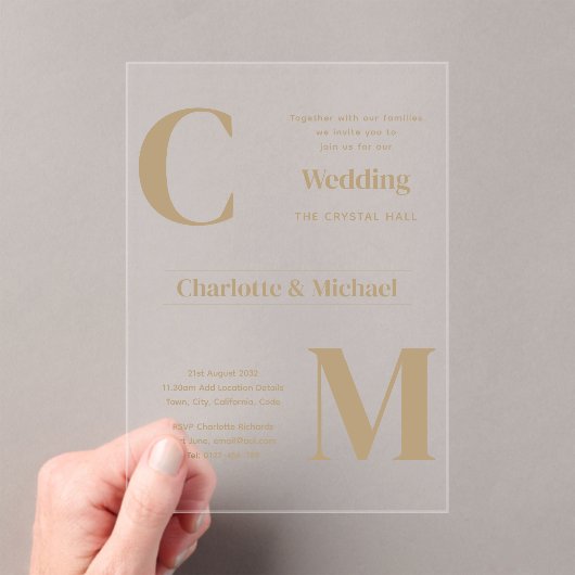 Invitations En Acrylique Mariage ACRYLIQUE Invite GOLD TEXT Minimal Bold (In situ (ordinateur de poche))