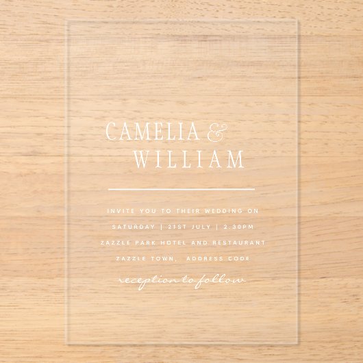 Invitations En Acrylique Mariage ACRYLIQUE Invite LE TEXTE BLANC Initiales  (Recto)