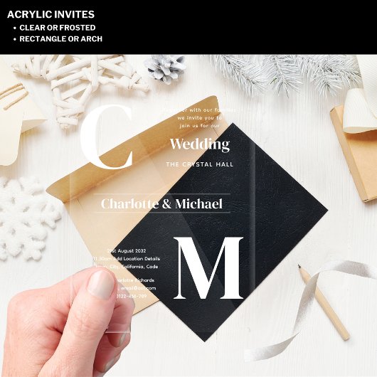 Invitations En Acrylique Mariage ACRYLIQUE Invite LE TEXTE BLANC Initiales