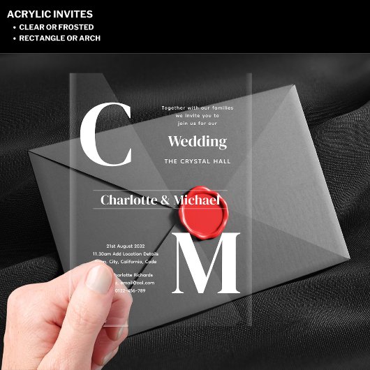 Invitations En Acrylique Mariage ACRYLIQUE Invite LE TEXTE BLANC Initiales
