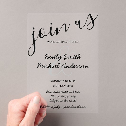 Invitations En Acrylique Mariage ACRYLIQUE Invite LE TEXTE NOIR Initiales e (In situ (ordinateur de poche))