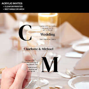 Invitations En Acrylique Mariage ACRYLIQUE Invite LE TEXTE NOIR Initiales e