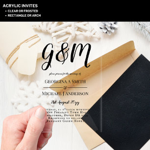 Invitations En Acrylique Mariage ACRYLIQUE Invite LE TEXTE NOIR Initiales e