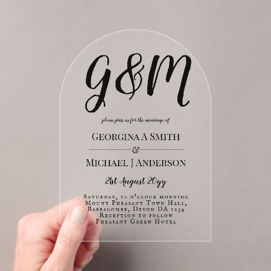 Invitations En Acrylique Mariage ACRYLIQUE Invite LE TEXTE NOIR Initiales e (In situ (ordinateur de poche))