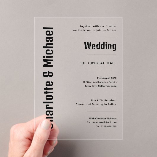 Invitations En Acrylique Mariage ACRYLIQUE Invite NOIR TEXTE Bold Moderne (In situ (ordinateur de poche))