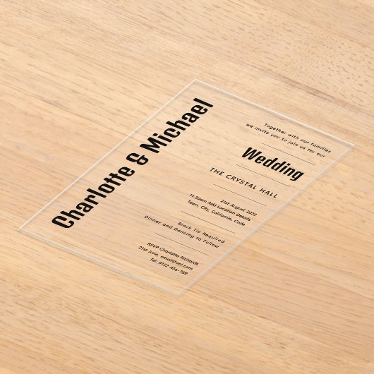 Invitations En Acrylique Mariage ACRYLIQUE Invite NOIR TEXTE Bold Moderne (Poser)