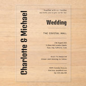 Invitations En Acrylique Mariage ACRYLIQUE Invite NOIR TEXTE Bold Moderne (Recto)