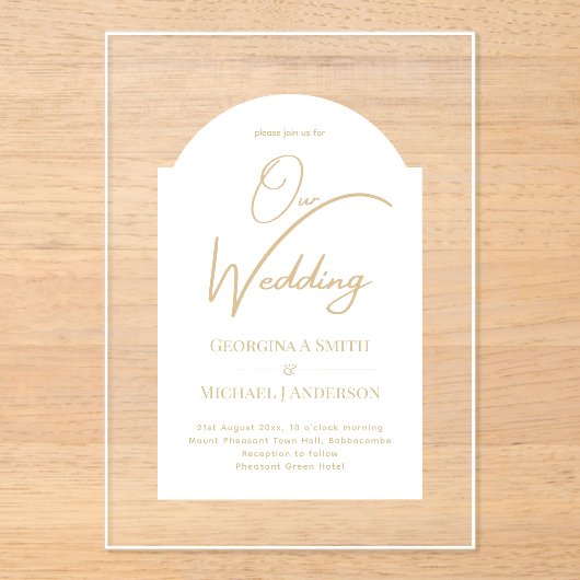 Invitations En Acrylique Mariage ACRYLIQUE Invite OR BLANC Unique Moderne (Recto)