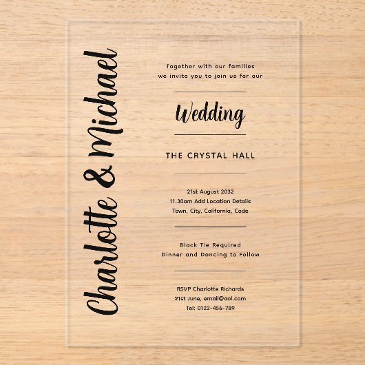 Invitations En Acrylique Mariage Acrylique invite Transparent Bold Moderne (Recto)