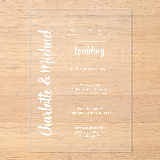 Invitations En Acrylique Mariage Acrylique invite Transparent Bold Moderne (Recto)