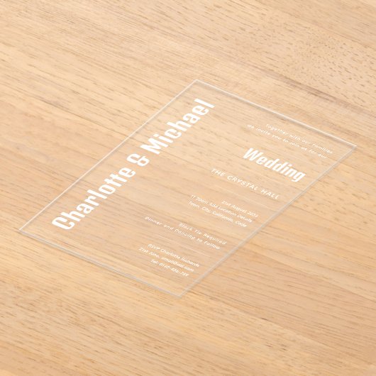 Invitations En Acrylique Mariage ACRYLIQUE Invite WHITE TEXT Bold Modern (Poser)