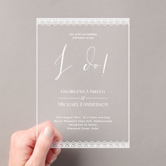 Invitations En Acrylique Mariage ACRYLIQUE Invite WHITE TEXT Lace Moderne (In situ (ordinateur de poche))
