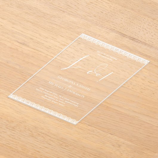 Invitations En Acrylique Mariage ACRYLIQUE Invite WHITE TEXT Lace Moderne (Poser)
