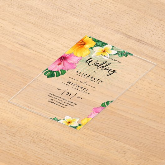 Invitations En Acrylique Mariage ACRYLIQUE Inviter Fleurs tropicales Luau B (Poser)