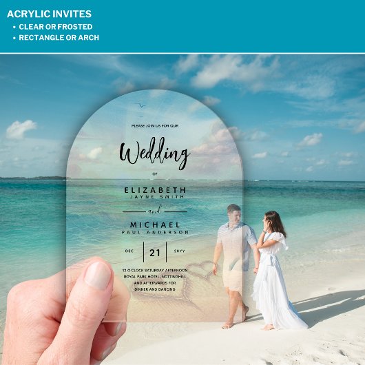 Invitations En Acrylique Mariage ACRYLIQUE Inviter Plage tropicale Coucher 