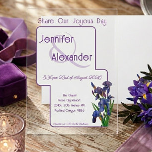 Invitations En Acrylique Mariage Acrylique Iris Violet Aquarelle Élégant