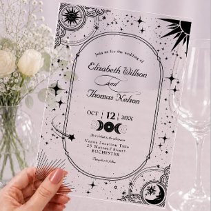 Invitations En Acrylique Mariage Acrylique Soleil Lune Noir Céleste