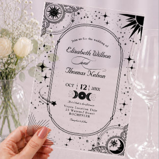 Invitations En Acrylique Mariage Acrylique Soleil Lune Noir Céleste