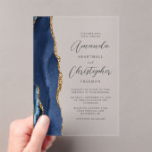 Invitations En Acrylique Mariage Agate Bleu Nuit Or Script (In situ (ordinateur de poche))