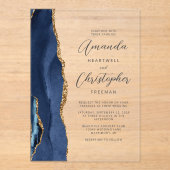 Invitations En Acrylique Mariage Agate Bleu Nuit Or Script (Recto)