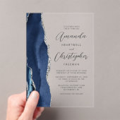 Invitations En Acrylique Mariage Agate Marine Blue Silver (In situ (ordinateur de poche))