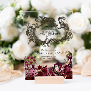 Invitations En Acrylique Mariage Alice au Pays des Merveilles Bordeaux Or