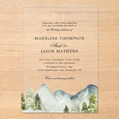 Invitations En Acrylique Mariage aquarelle élégant classique forêt montagne (Recto)