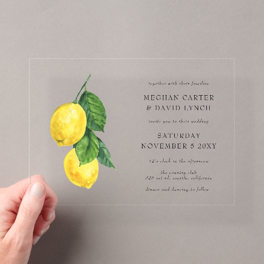 Invitations En Acrylique Mariage aquarelle rustique citron (In situ (ordinateur de poche))